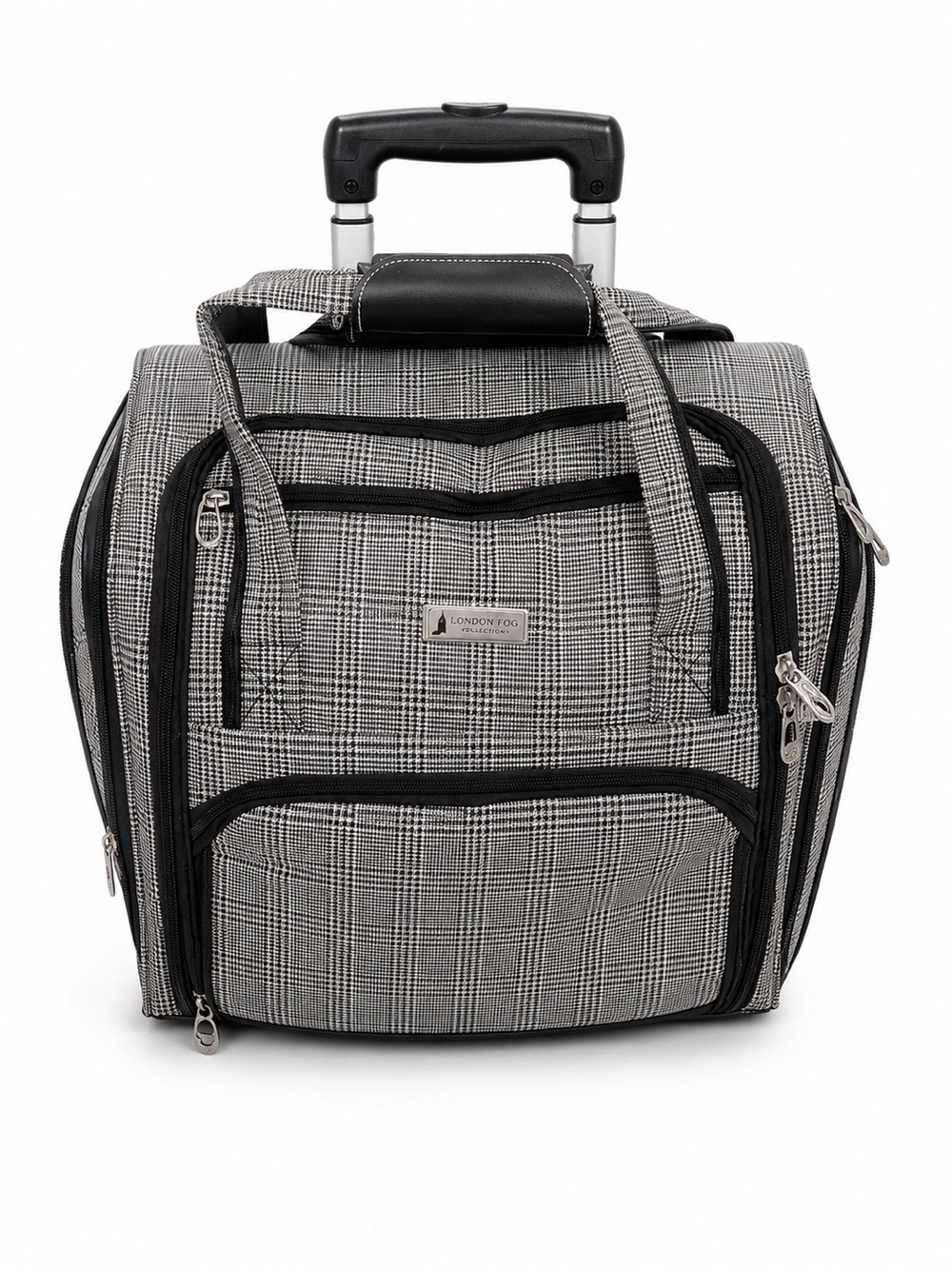 London Fog Black and Gray Glen Plaid Rolling Carry-On